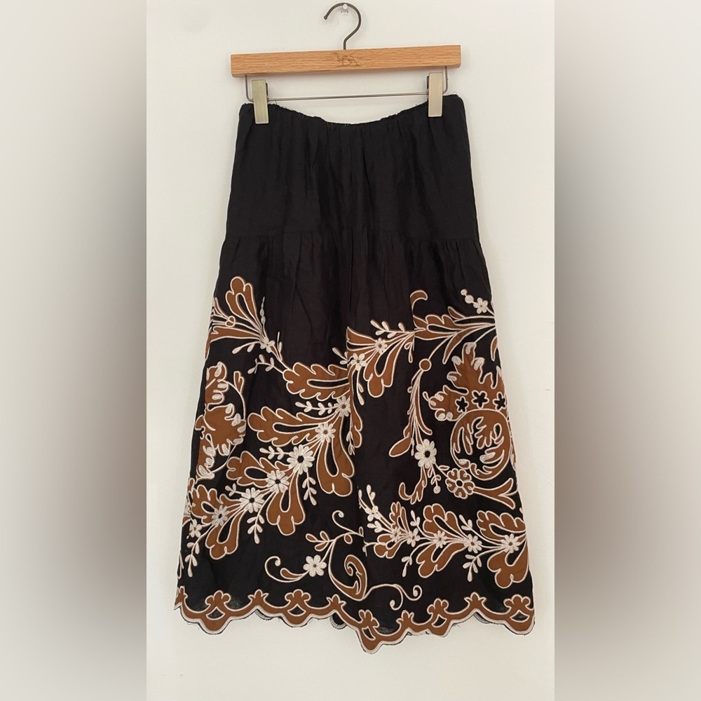 anthropologie midi  Black and Brown Embroidered Skirt - Picture 10 of 10